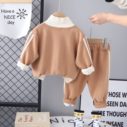 2pcs Baby Boy Cardigan Zip Casual Long Sleeve Set