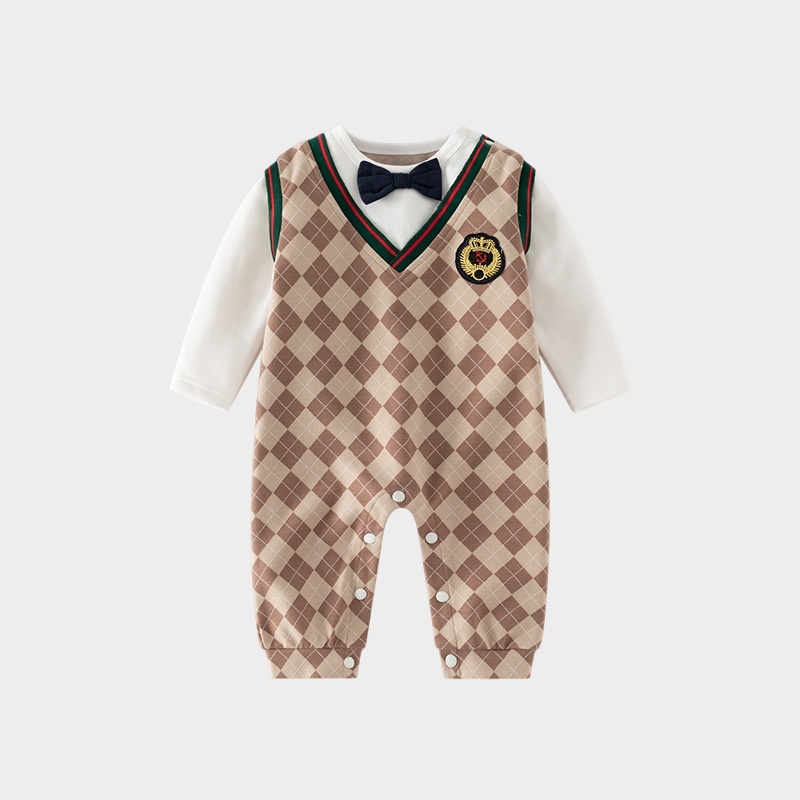 Baby Boy College Lattice Bow Tie Romper