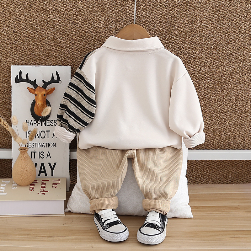 2pcs Baby Boy Striped Patchwork Set