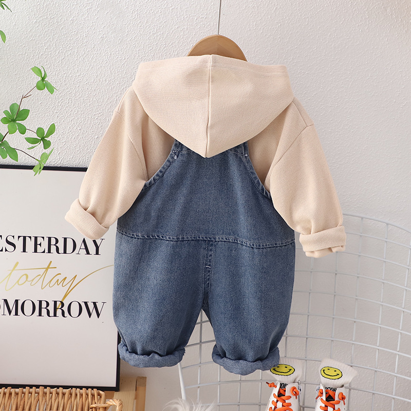 2pcs Baby Boy Hooded Sweatshirt Bib Pants Set