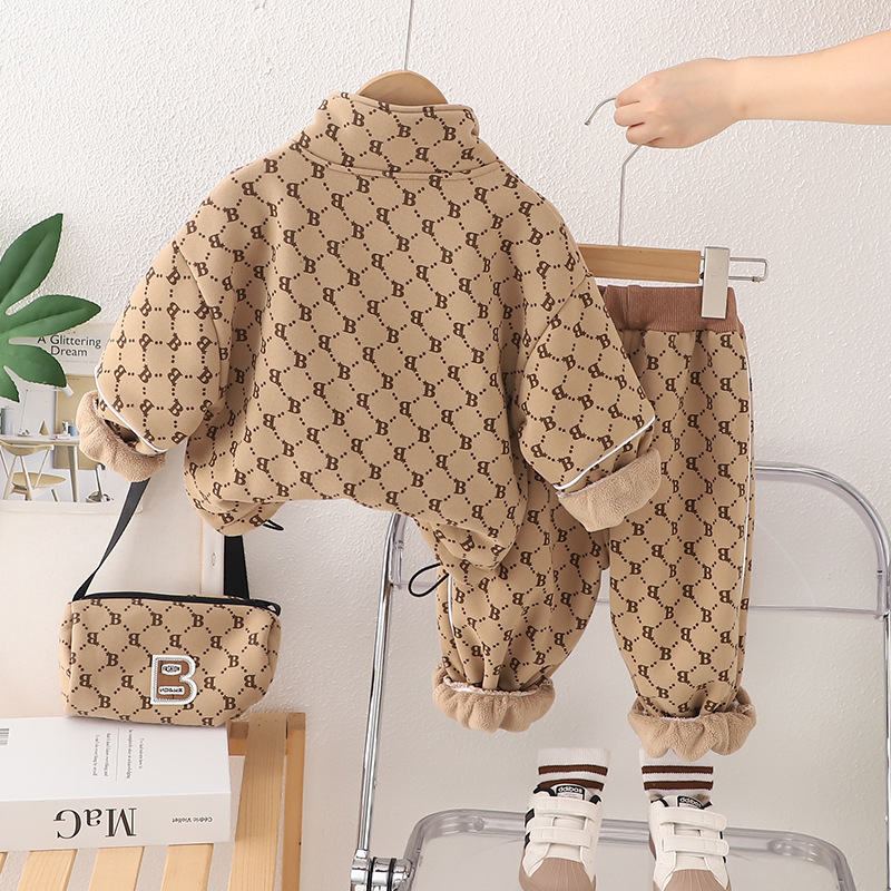 2pcs Baby Boy Collar Zip Padded With Bag Set