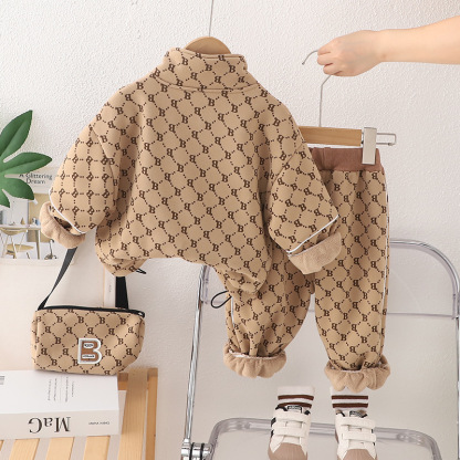 2pcs Baby Boy Collar Zip Padded With Bag Set