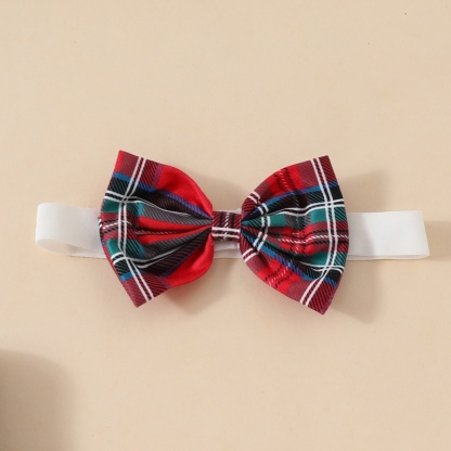 3pcs Baby Girl Plush Long Sleeve Short Jacket + Vest Bow Tie Plaid Dress + Hairband Set