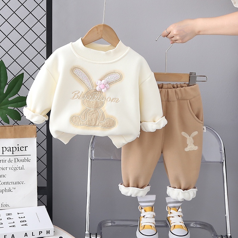 2pcs Baby Girl Bunny Padded Casual Set