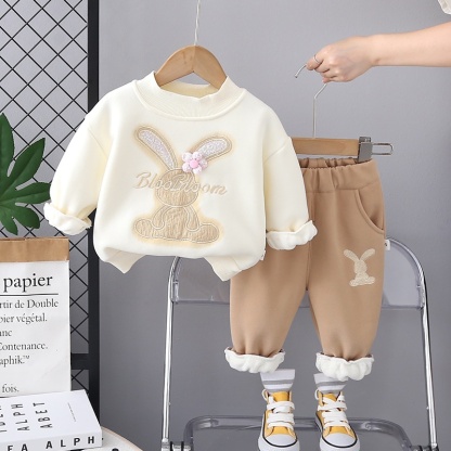 2pcs Baby Girl Bunny Padded Casual Set