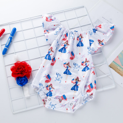 Baby Girl American Independence Day Ice cream Flysleeve Bodysuit