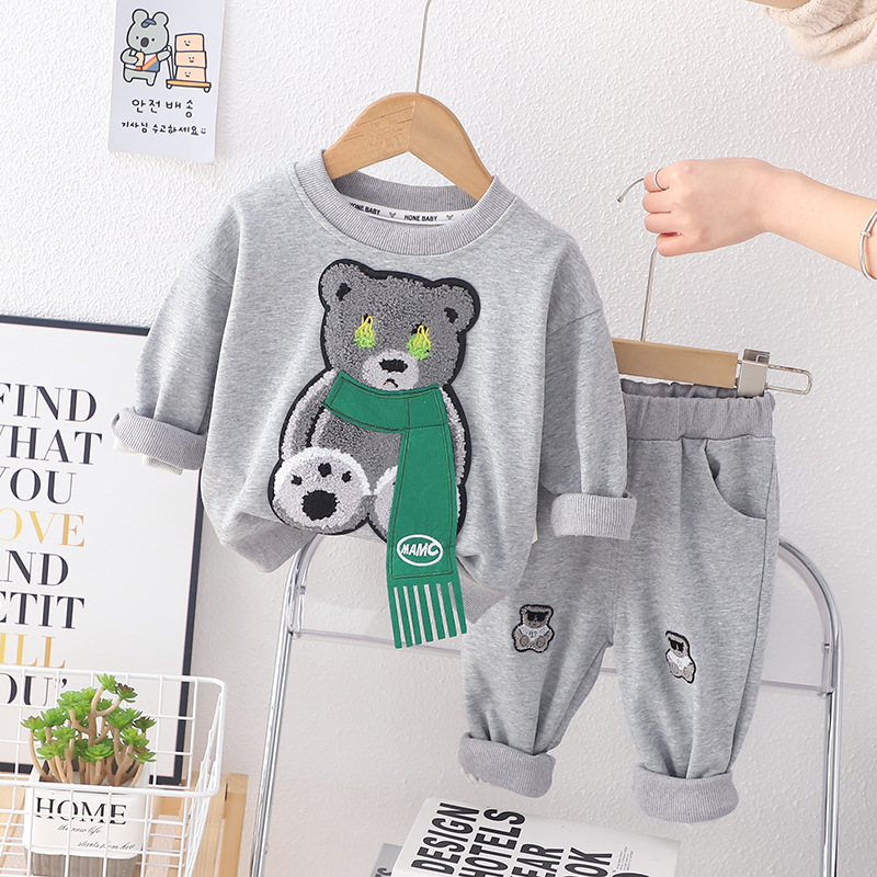 2pcs Baby Boy Scarf Bear Long Sleeve Casual Set