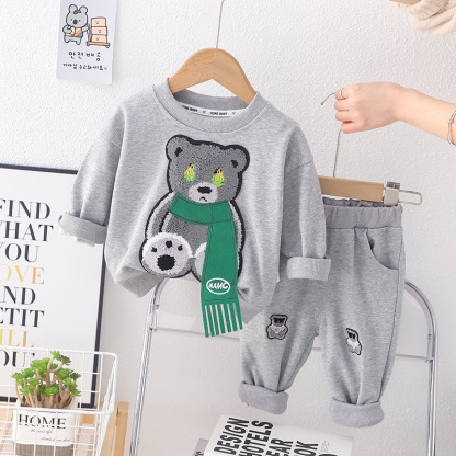 2pcs Baby Boy Scarf Bear Long Sleeve Casual Set