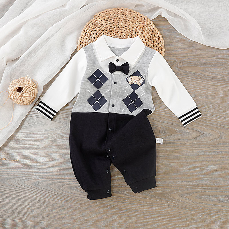 Baby Boy Cute Bear Bow Tie Romper