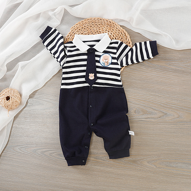 Baby Boy Striped Tie Bear Romper