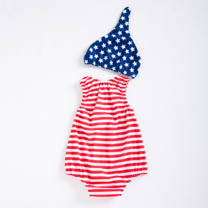Baby Girl Red and White Stripes Bodysuit with Hat