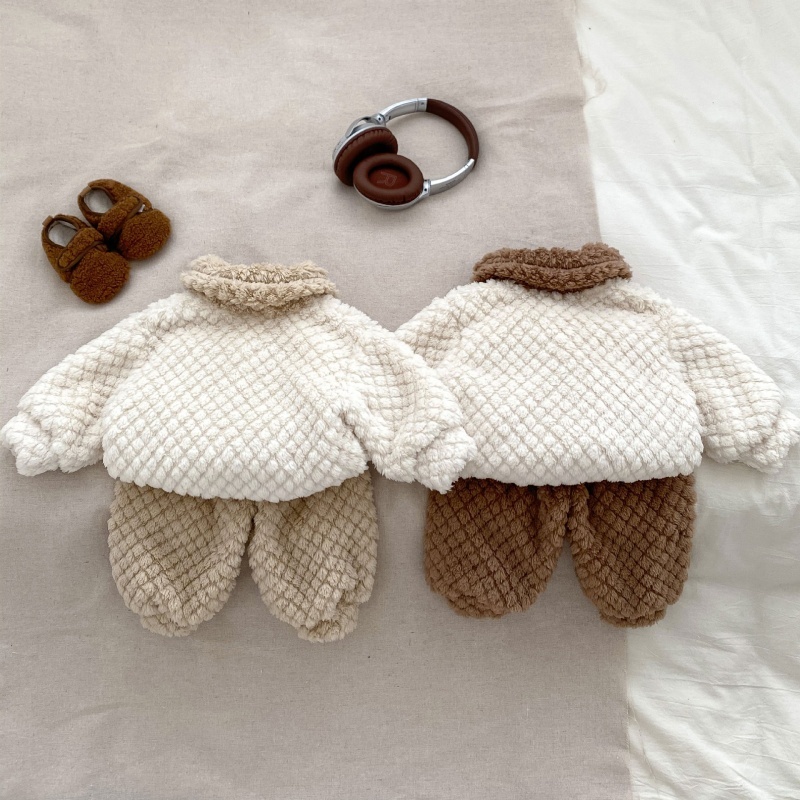 2Pcs Baby Girl/Boy Padded Set Cartoon Embroidery Pullover Sweatshirt Set