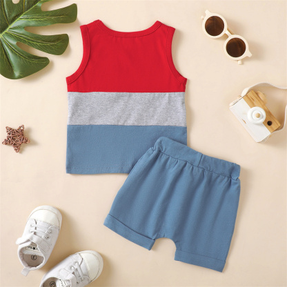 2pcs Baby Boy/Girl American Independence Day Color combination Sleeveless T-shirt with Pant Set