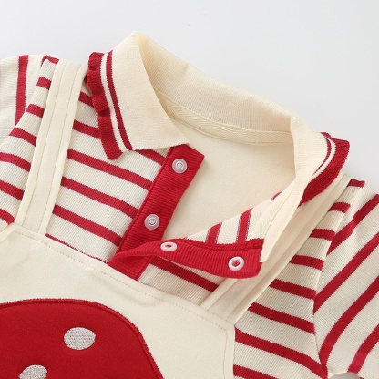 Baby Girl Mushroom Bunny Lapel Stripe False Two Piece Romper