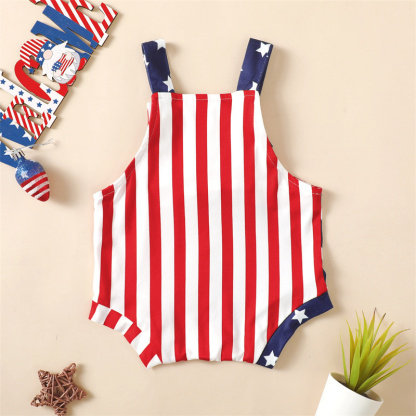 Baby Girl American Independence Day Striped Stars Bodysuit