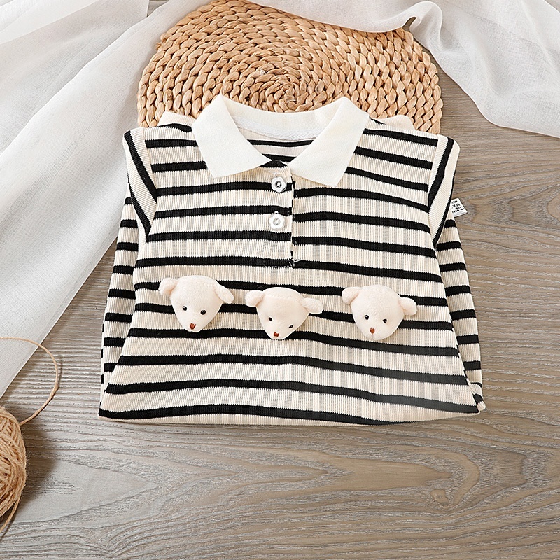 Baby Girl/Boy Cartoon Stripe Lapel Romper