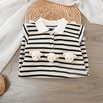 Baby Girl/Boy Cartoon Stripe Lapel Romper