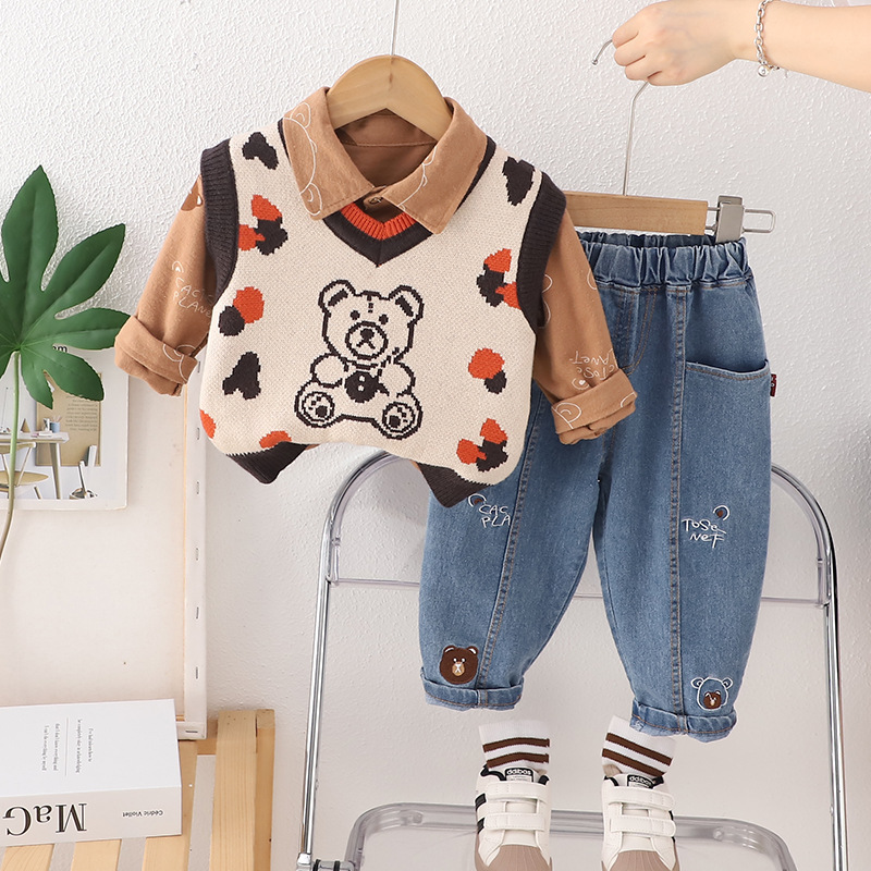3pcs Baby Girl/Boy Bear Sweater Shirt Set