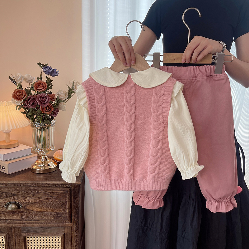 3pcs Baby Girl Cute Long Sleeve Heart Sweater Set