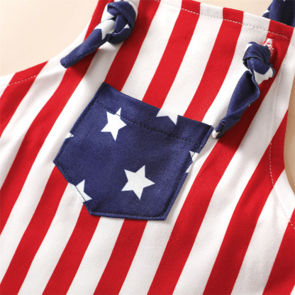 Baby Girl American Independence Day Red Striped Pocket Stars Bodysuit