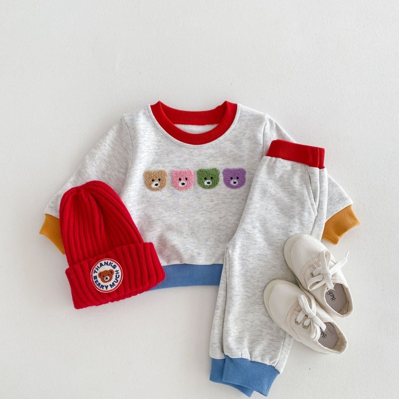 2pcs Baby Girl/Boy Four Colours Bear Casual Sweatshirt Long Sleeve Set