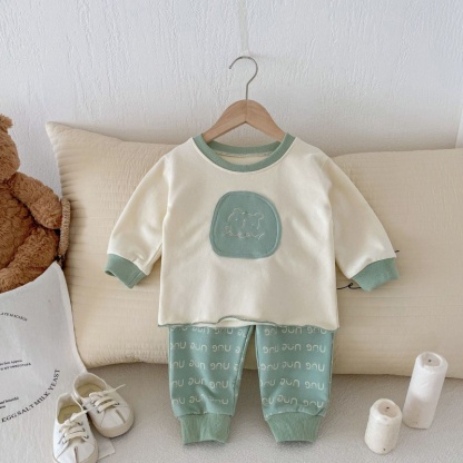 2pcs Baby Girl/Boy Cartoon Bear Sweatshirt Letter Long Sleeve Set