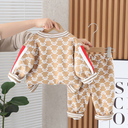 3pcs Baby Boy Full-printed Bear Cartoon Zip Long Sleeve Set