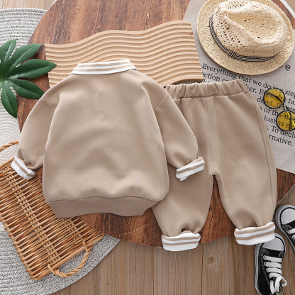 2pcs Baby Boy Bear Collar Sweatshirt Long Sleeve Set