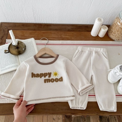 2pcs Baby Girl/Boy WaffleLetter Long Sleeve Set
