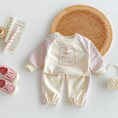 2pcs Baby Girl/Boy Streak Happy Day Sweatshirt Long Sleeve Set