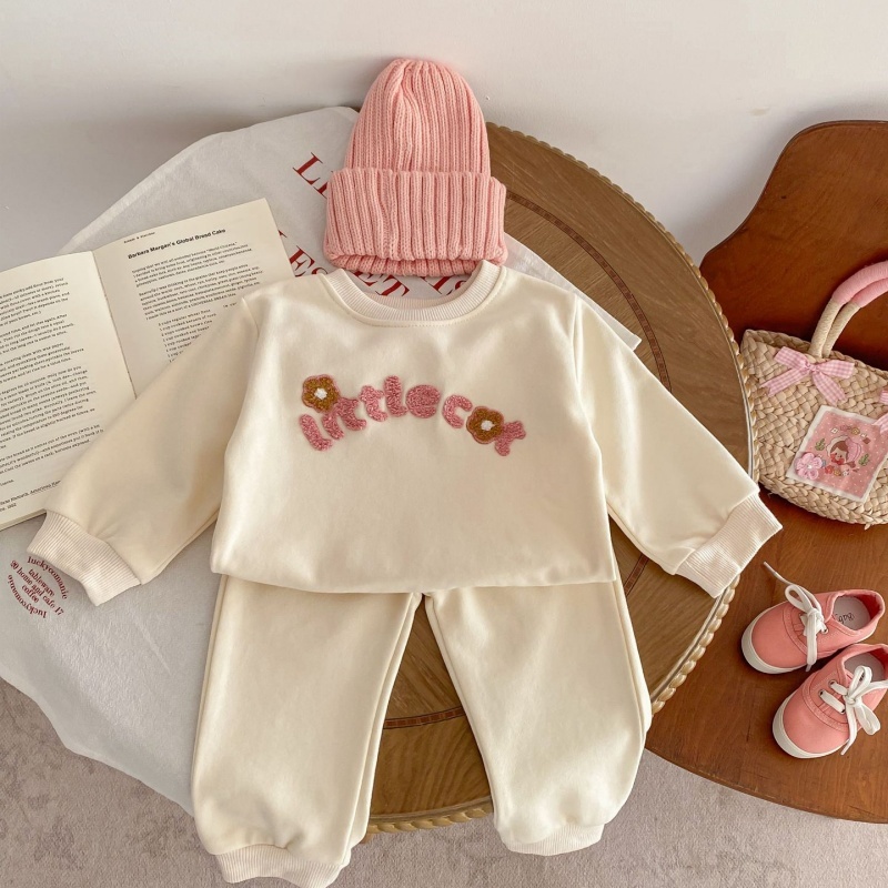 2pcs Baby Girl Flower Letters Long Sleeve Set