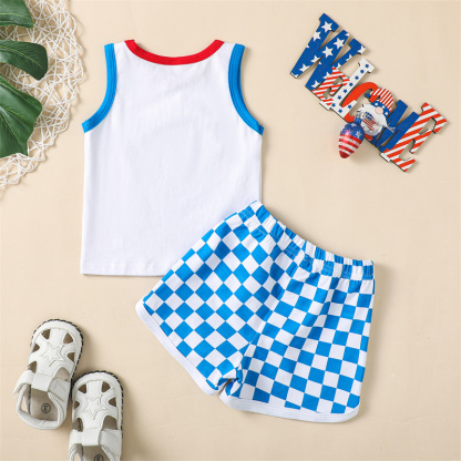 2pcs Baby Boy/Girl Independence Day Eagle Print Sleeveless T-shirt with Pant Set