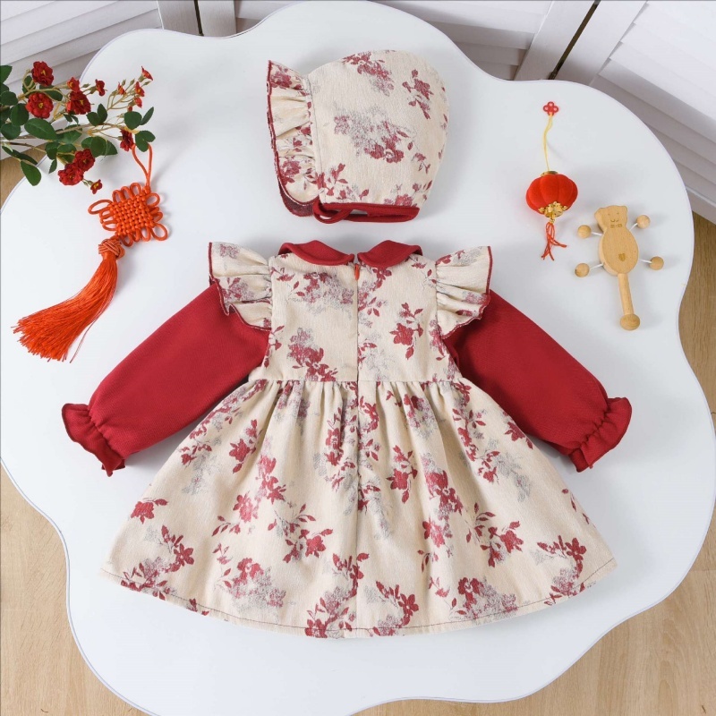 Baby Girl Chinese Style Flower Romper with Hat