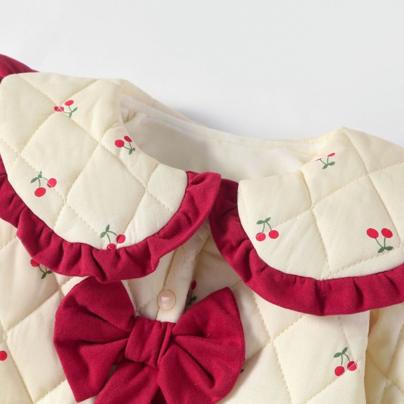 Baby Girl Cherry Clip Cotton Lapel Romper