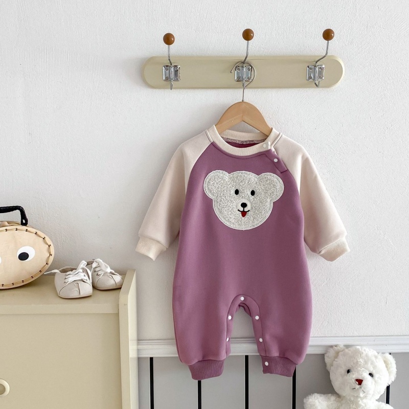 Baby Girl/Boy Colorblocking Bear Long Sleeve Romper