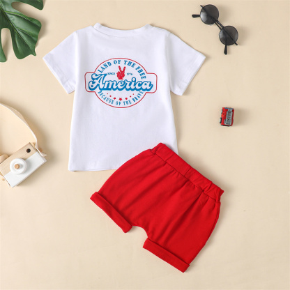 2pcs Baby Boy/Girl Independence Day Reversible Print T-shirt with Pant Set