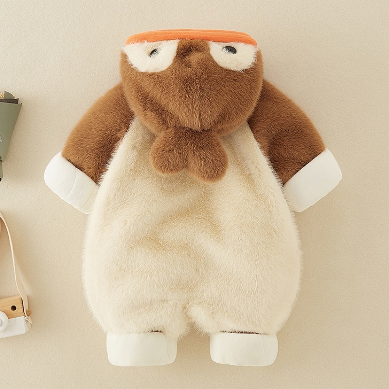 Baby Girl/Boy Long Sleeve Hooded Thickened Warm Cartoon Penguin Romper