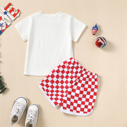 2pcs Baby Boy/Girl Independence Day Red and White Checkered T-shirt with Pant Set