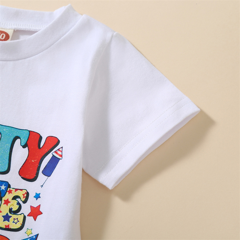2pcs Baby Boy/Girl Independence Day Red and White Checkered Colorful Letter Print T-shirt with Pant Set