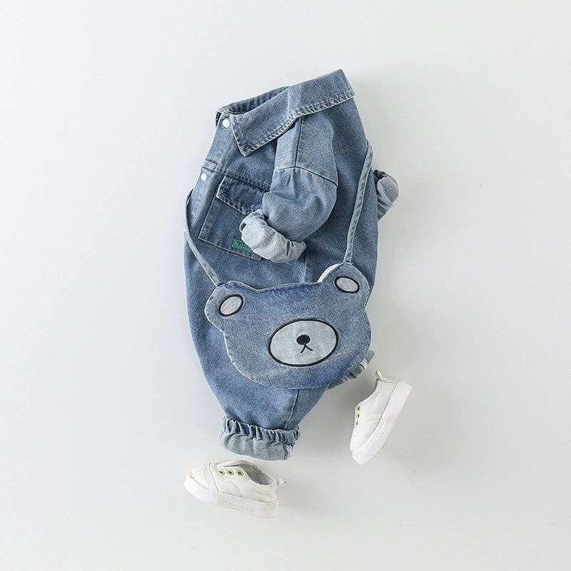 Baby Boy Soft Cowboy Cute Bear with Bag Romper