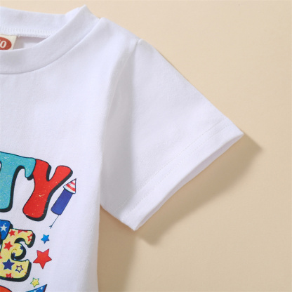 2pcs Baby Boy/Girl Independence Day Red and White Checkered Colorful Letter Print T-shirt with Pant Set