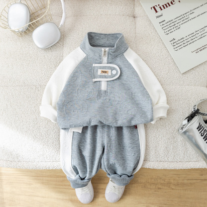 2pcs Baby Boy Long Sleeve Casual Full Print Smile Set