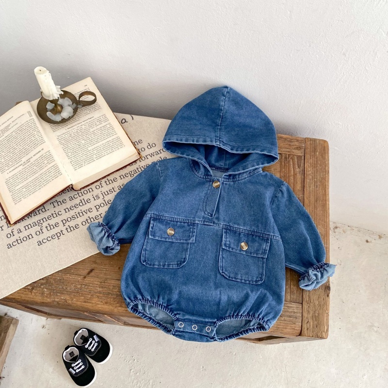 Baby Girl/Boy Cowboy Hooded Double Pocket Long Sleeve Bodysuit
