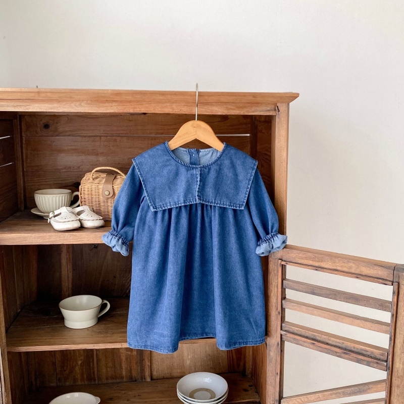 Baby Girl/Boy Denim Collar Long Sleeve Bodysuit+Dress
