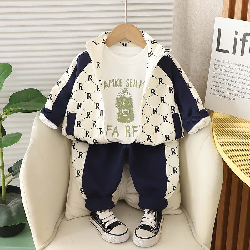 3pcs Baby Boy Long Sleeve Colour Blocking Casual Set