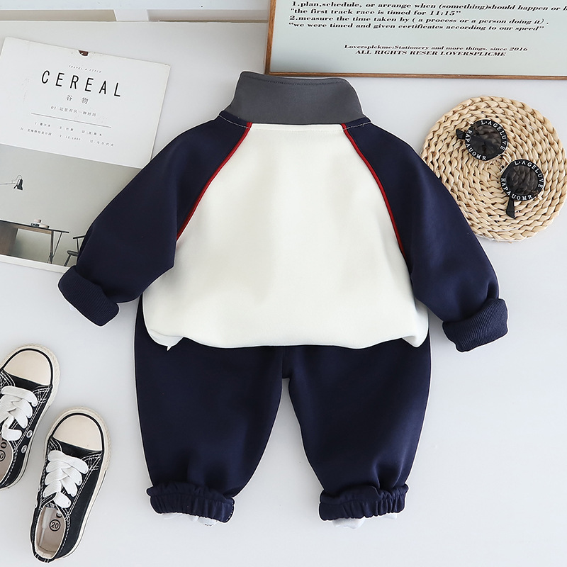 3pcs Baby Boy Zip Up High Neck Embroidered Pony Long Sleeve Set