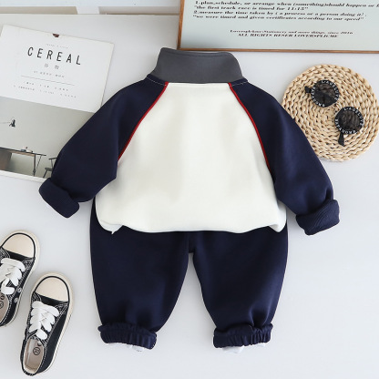 3pcs Baby Boy Zip Up High Neck Embroidered Pony Long Sleeve Set