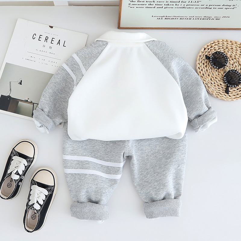 2pcs Baby Boy Colour Block Stripe Polo Shirt Long Sleeve Set