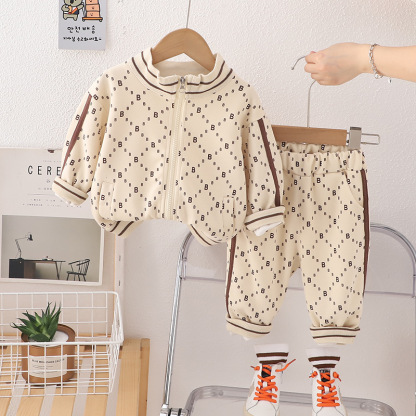 2pcs Baby Boy/Girl Long Sleeve Alphabet Casual Zip Set