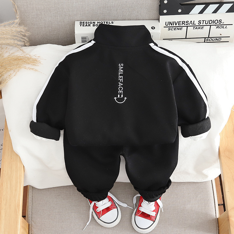 3pcs Baby Boy Smiley Zip Long Sleeve Set